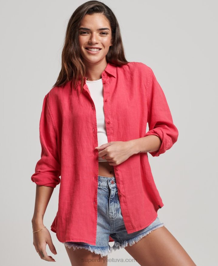 Superdry Casual Linen Boyfriend Shirt Pink Women