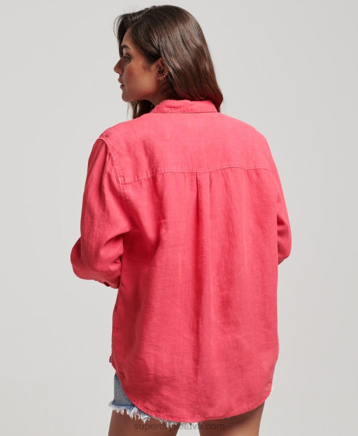 Superdry Casual Linen Boyfriend Shirt Pink Women