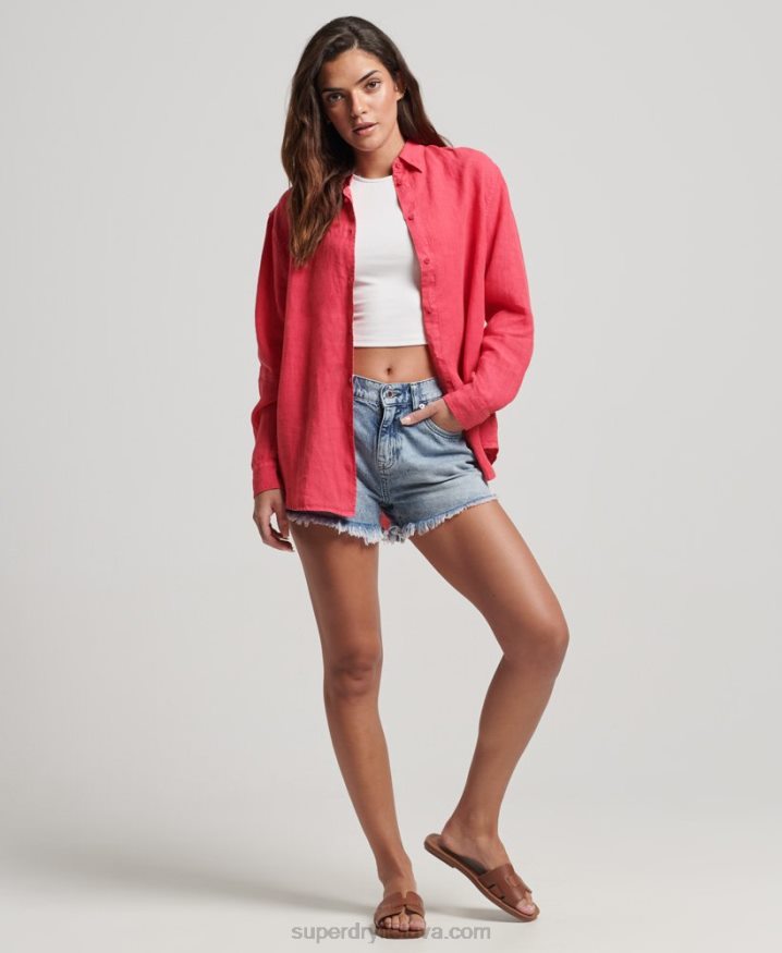 Superdry Casual Linen Boyfriend Shirt Pink Women