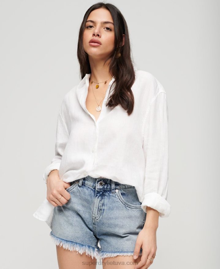 Superdry Casual Linen Boyfriend Shirt White Women