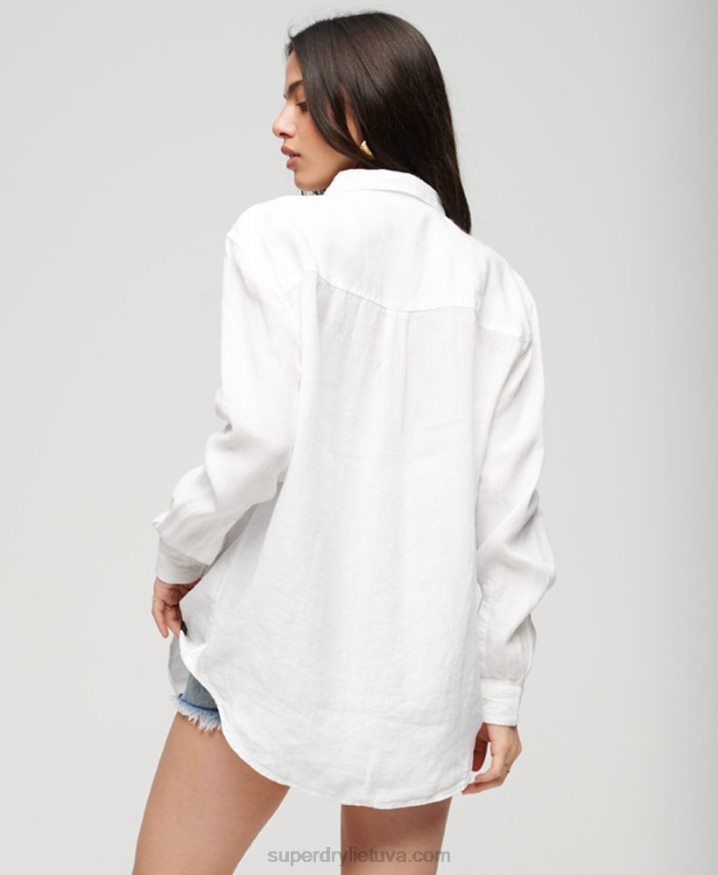 Superdry Casual Linen Boyfriend Shirt White Women