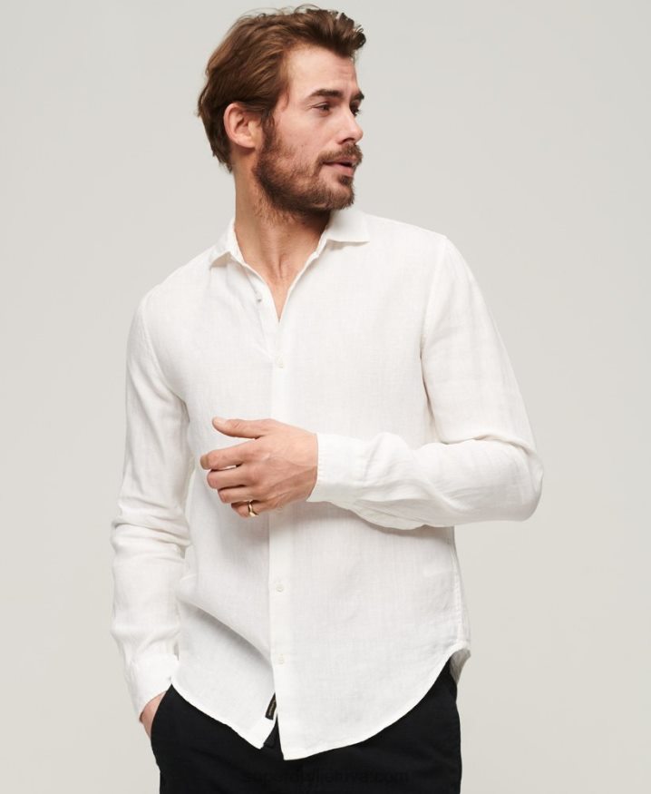 Superdry Casual Linen Long Sleeve Shirt White Men