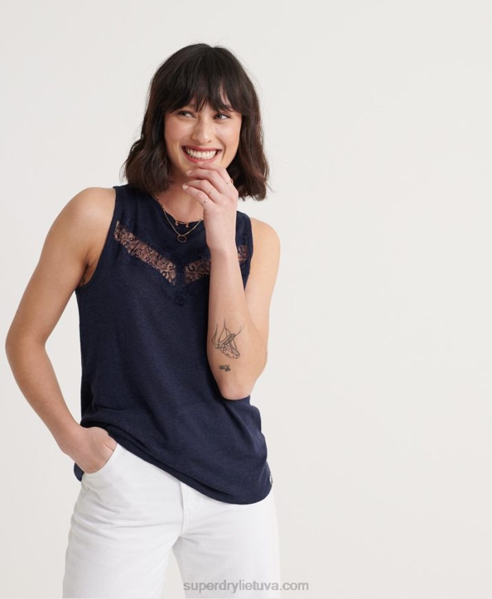 Superdry Chevron Lace Vest Top Navy Women