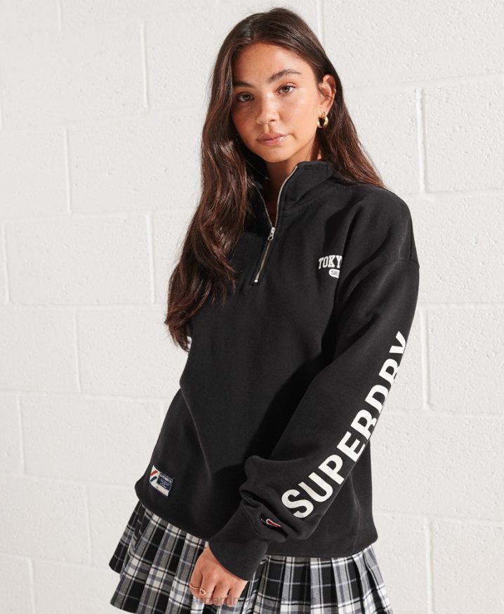 Superdry City College Oversized Half Zip Track Top Black Women