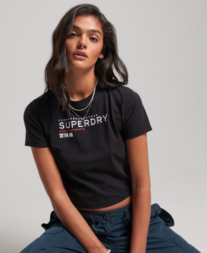 Superdry Code Graphic Embroidered Tiny T-Shirt Black Women