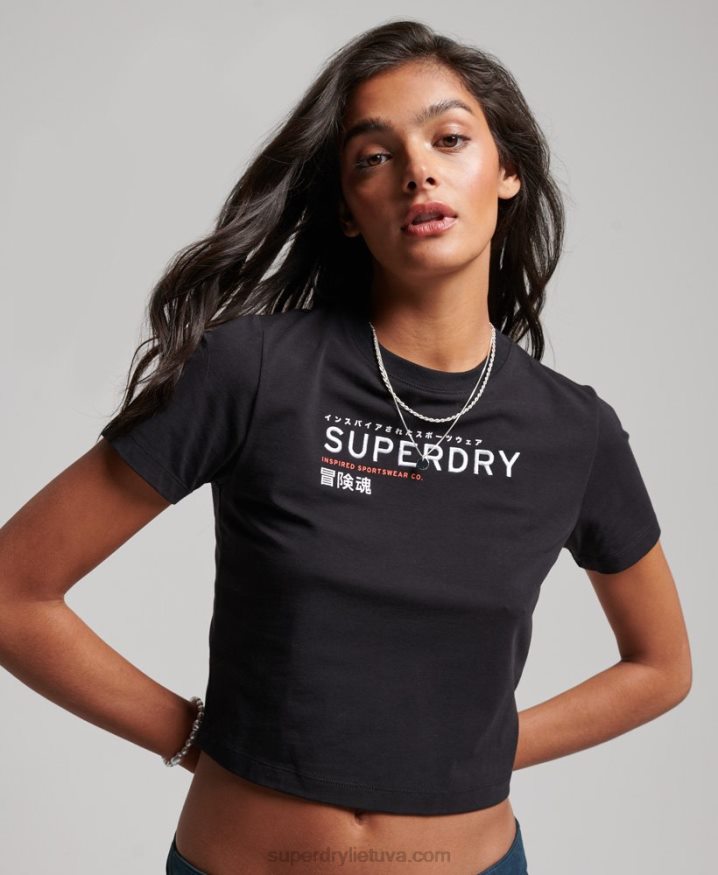 Superdry Code Graphic Embroidered Tiny T-Shirt Black Women