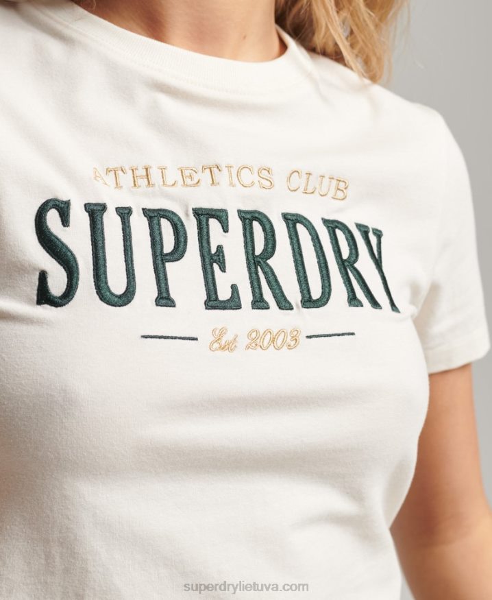 Superdry Code Graphic Embroidered Tiny T-Shirt Cream Women