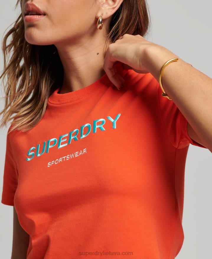 Superdry Code Graphic Embroidered Tiny T-Shirt Orange Women