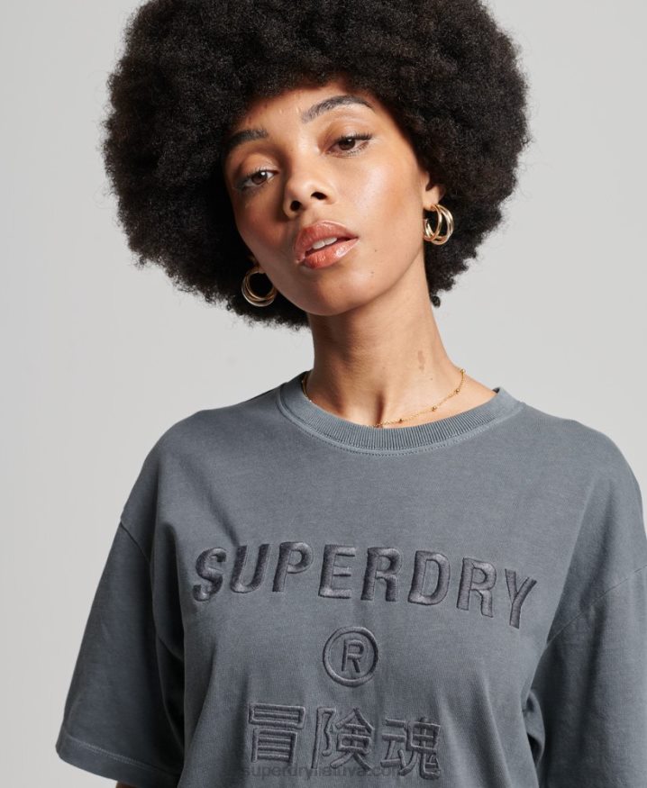 Superdry Code Logo Garment Dye Loose T-Shirt Black Women