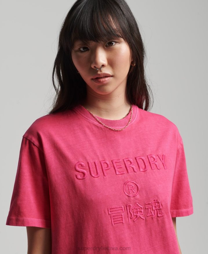 Superdry Code Logo Garment Dye Loose T-Shirt Pink Women