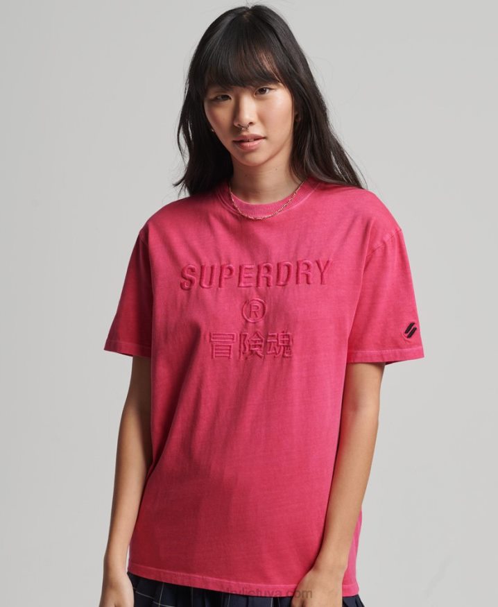 Superdry Code Logo Garment Dye Loose T-Shirt Pink Women