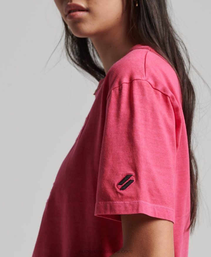 Superdry Code Logo Garment Dye Loose T-Shirt Pink Women