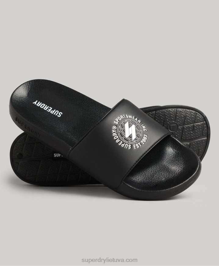 Superdry Code Printed Pool Sliders Black Men