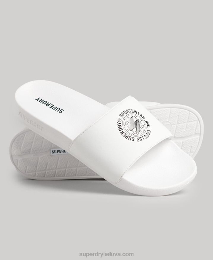 Superdry Code Printed Pool Sliders White Men