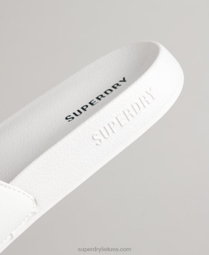 Superdry Code Printed Pool Sliders White Men