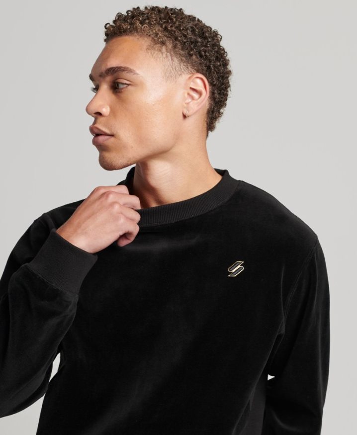 Superdry Code S Logo Velour Crew Sweatshirt Black Men