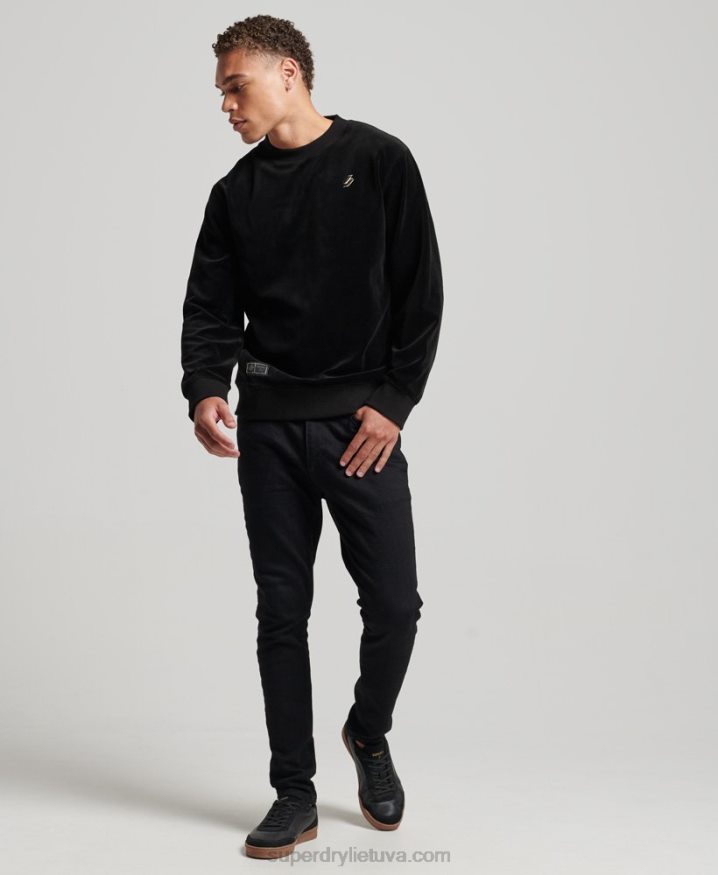 Superdry Code S Logo Velour Crew Sweatshirt Black Men