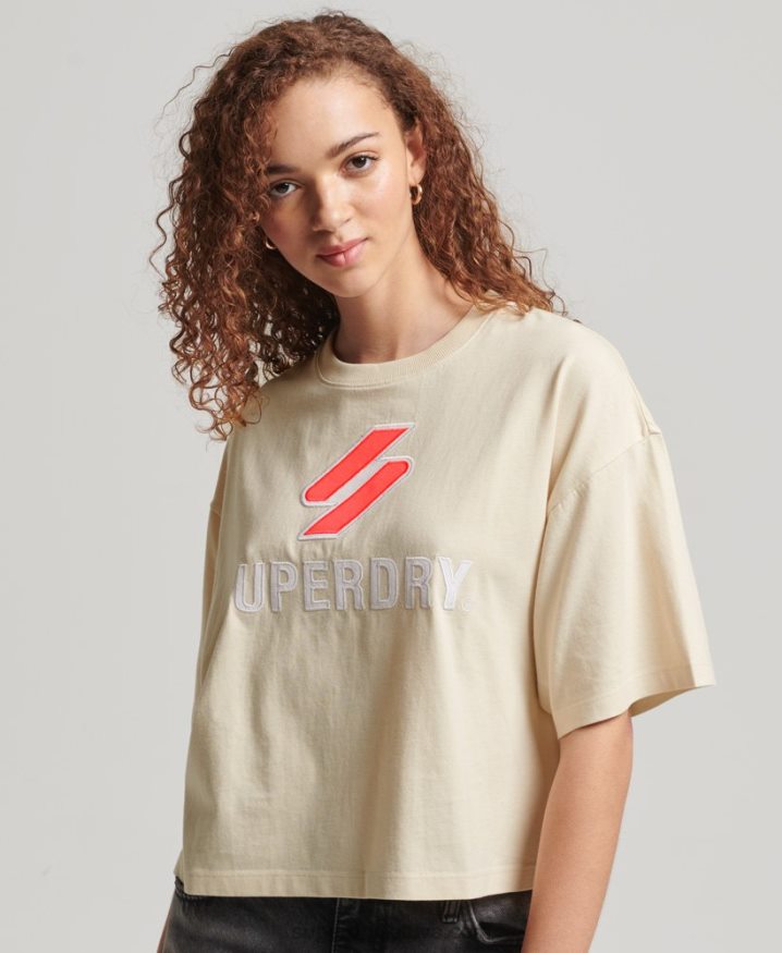 Superdry Code Stacked Boxy T-Shirt Cream Women