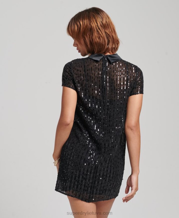 Superdry Collar Sequin T-Shirt Dress Black Women