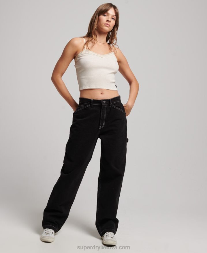 Superdry Contrast Carpenter Pants Black Women