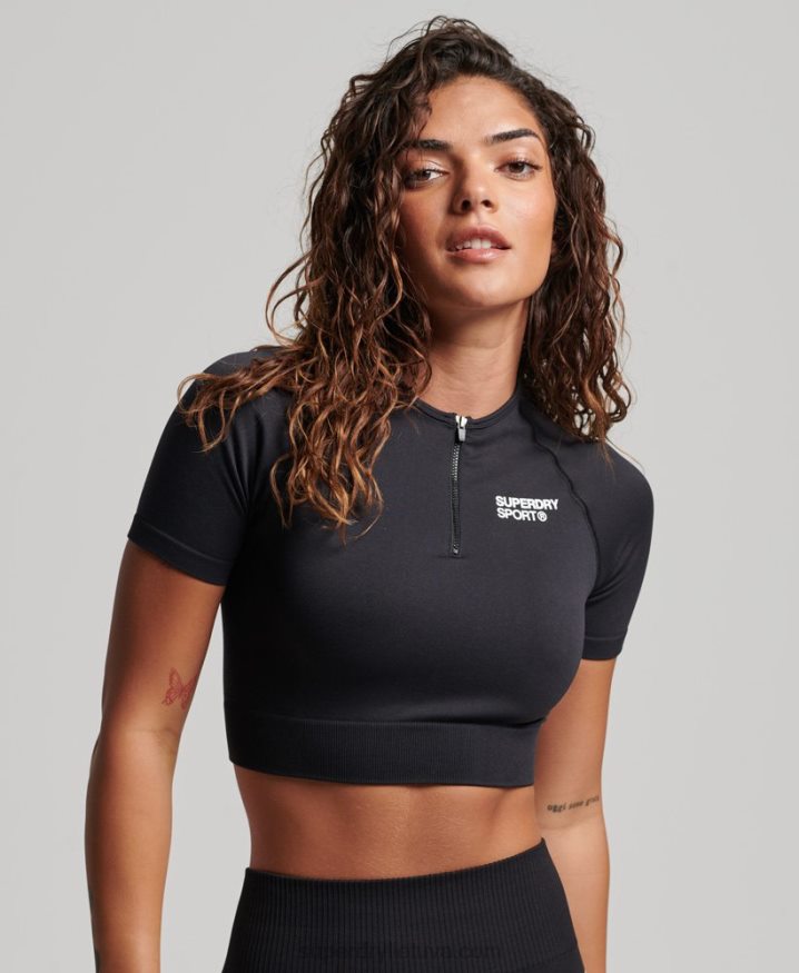 Superdry Core Seamless Cropped Short Sleeve Top Black Women