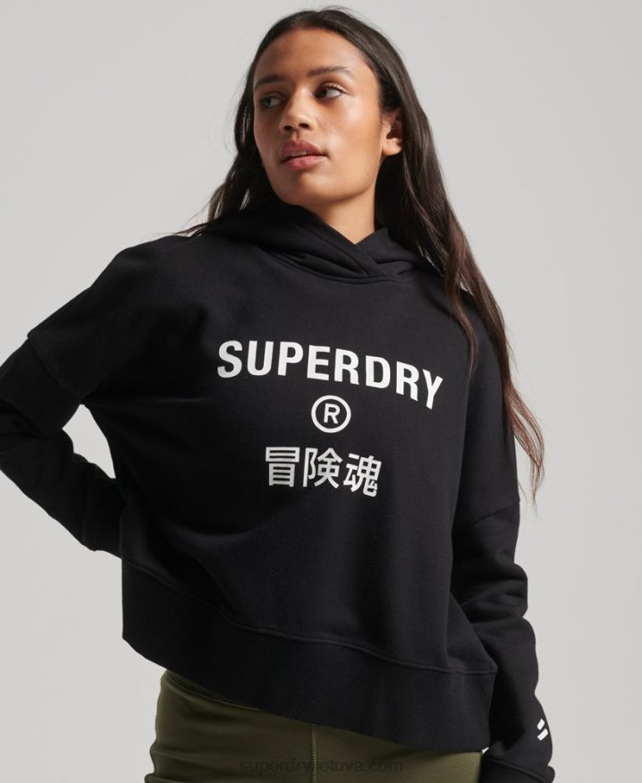 Superdry Core Sport Crop Box Hoodie Black Women