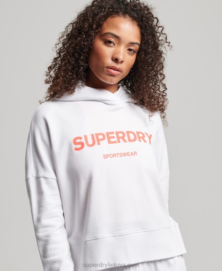 Superdry Core Sport Crop Box Hoodie White Women