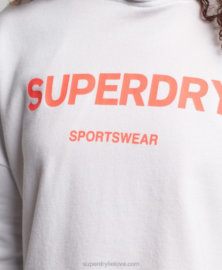 Superdry Core Sport Crop Box Hoodie White Women