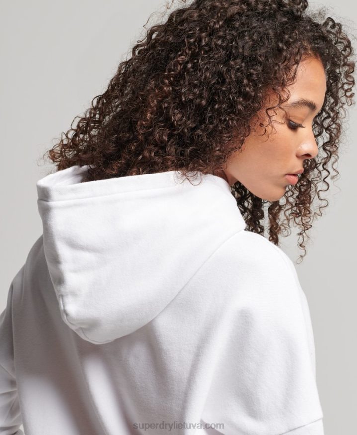 Superdry Core Sport Crop Box Hoodie White Women