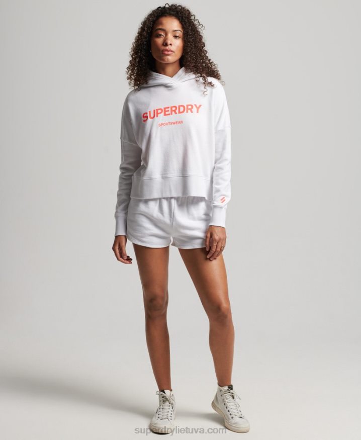 Superdry Core Sport Crop Box Hoodie White Women