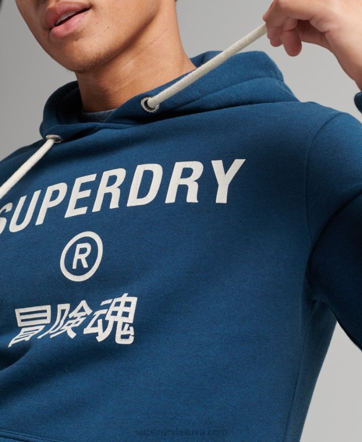 Superdry Corporation Logo Marl Hoodie Blue Men