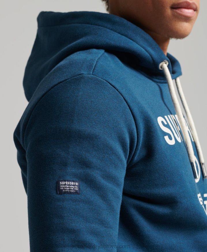 Superdry Corporation Logo Marl Hoodie Blue Men