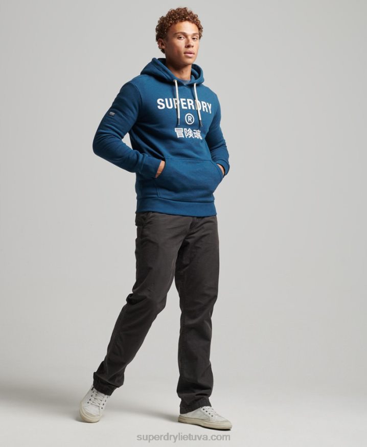 Superdry Corporation Logo Marl Hoodie Blue Men