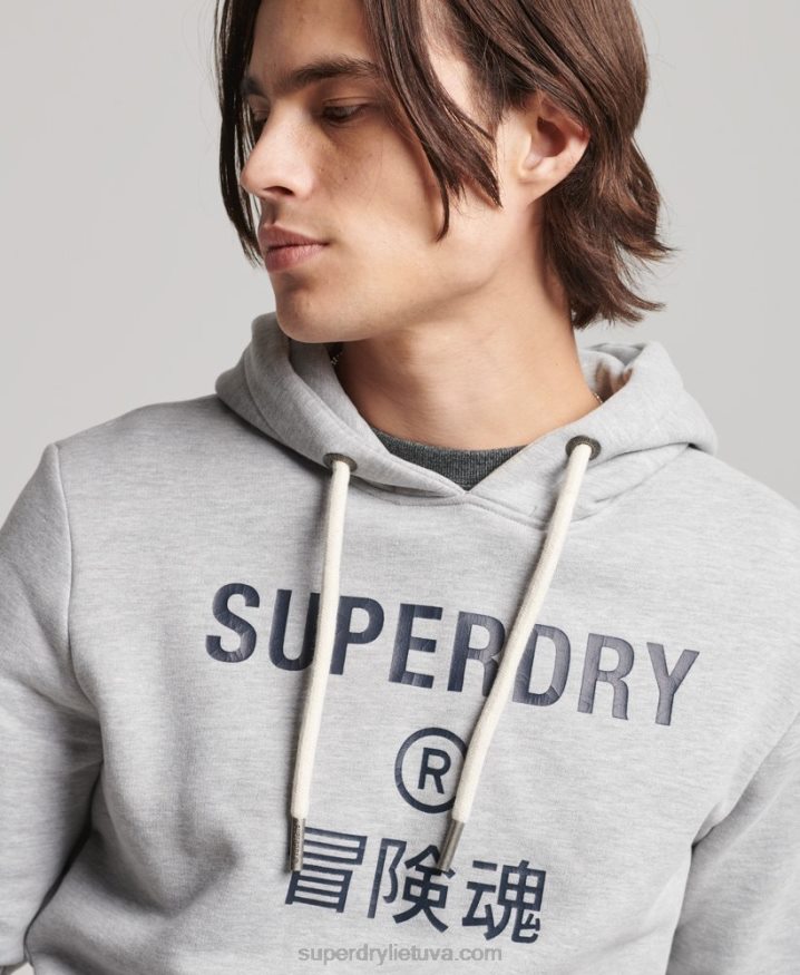 Superdry Corporation Logo Marl Hoodie Grey Men