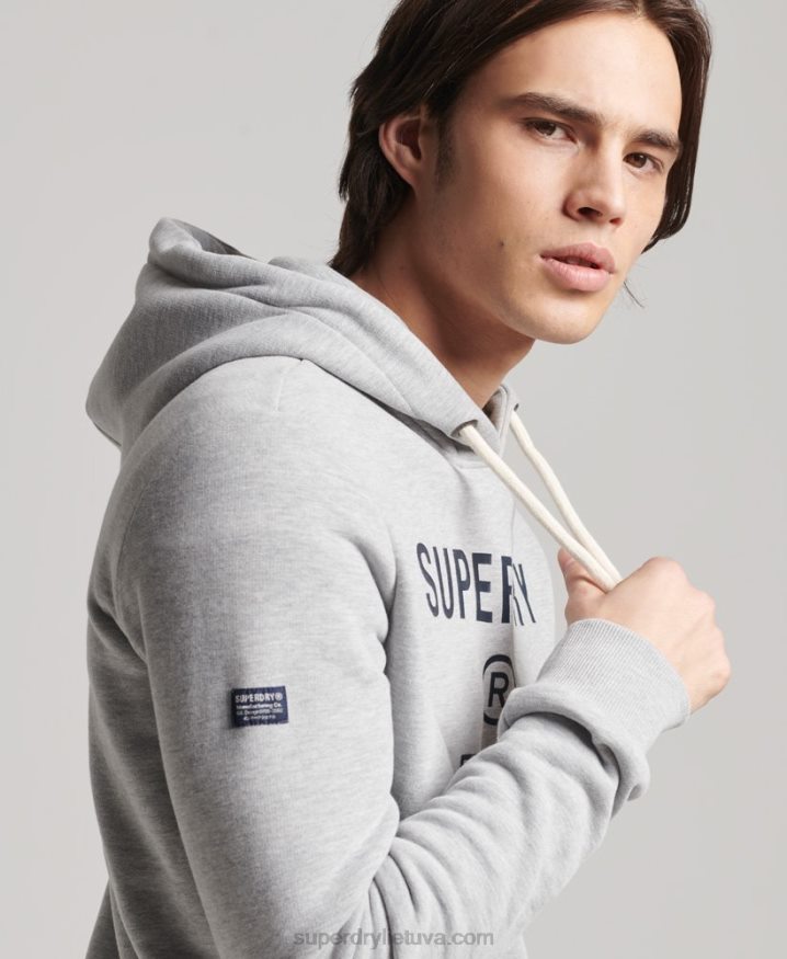 Superdry Corporation Logo Marl Hoodie Grey Men