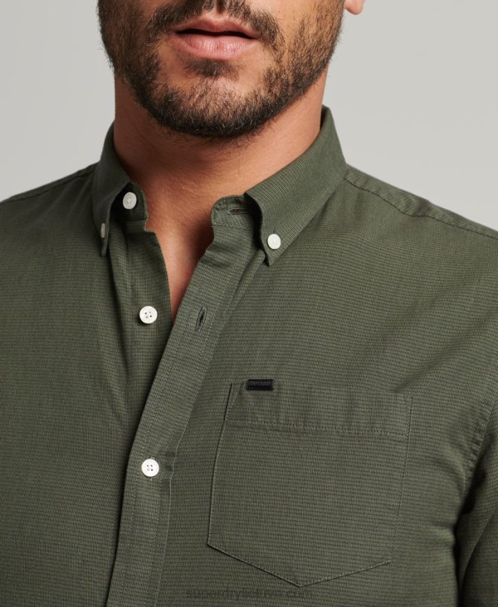 Superdry Cotton Micro Check Shirt Green Men