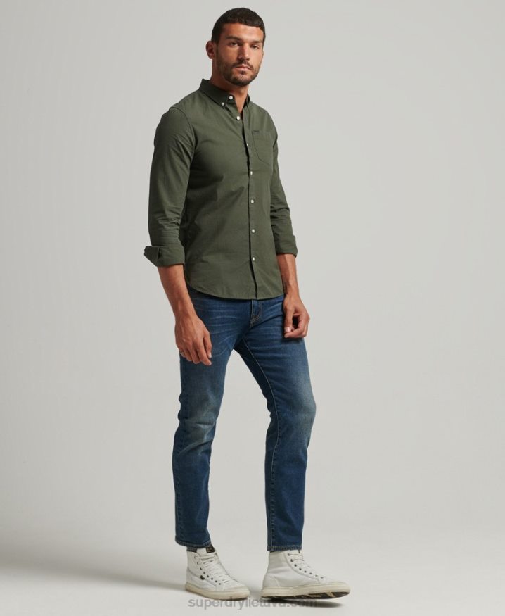 Superdry Cotton Micro Check Shirt Green Men