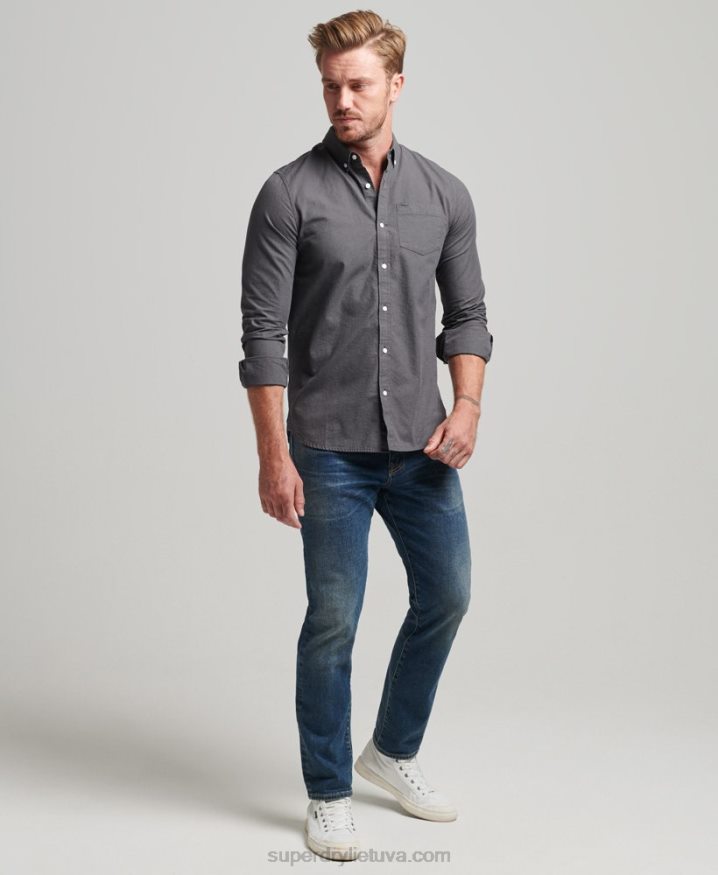 Superdry Cotton Micro Check Shirt Grey Men