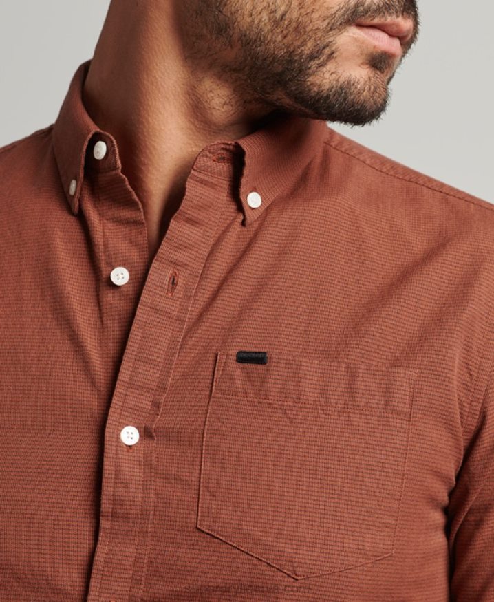 Superdry Cotton Micro Check Shirt Orange Men