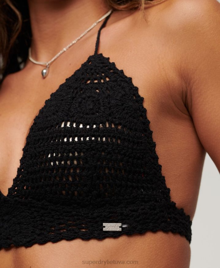 Superdry Crochet Halter Bralette Black Women