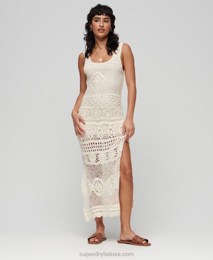 Superdry Crochet Sleeveless Midi Dress Cream Women