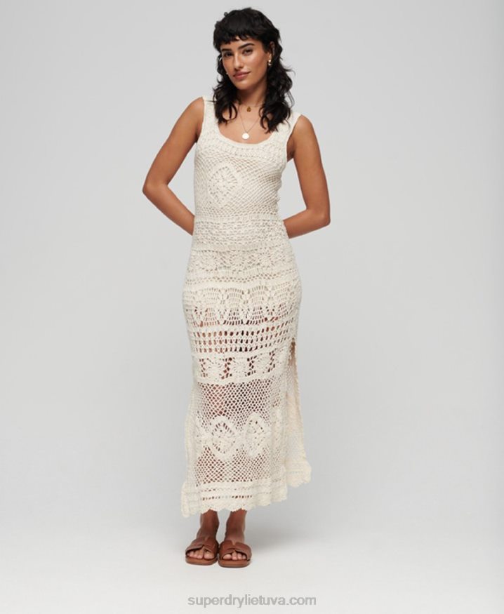 Superdry Crochet Sleeveless Midi Dress Cream Women