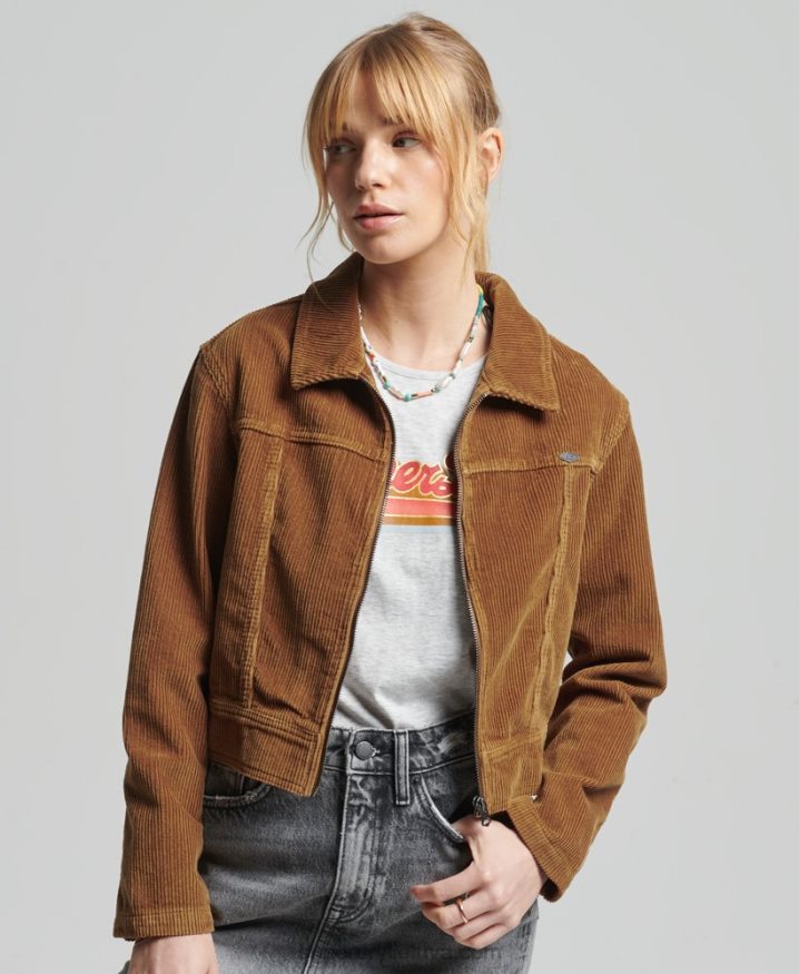 Superdry Cropped Cord Jacket Brown Women