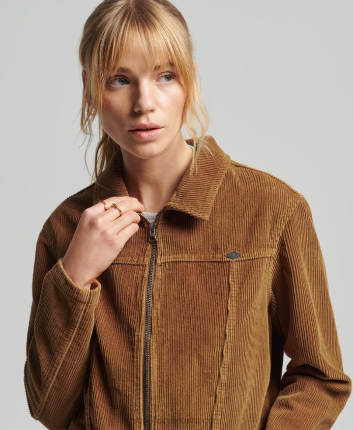 Superdry Cropped Cord Jacket Brown Women