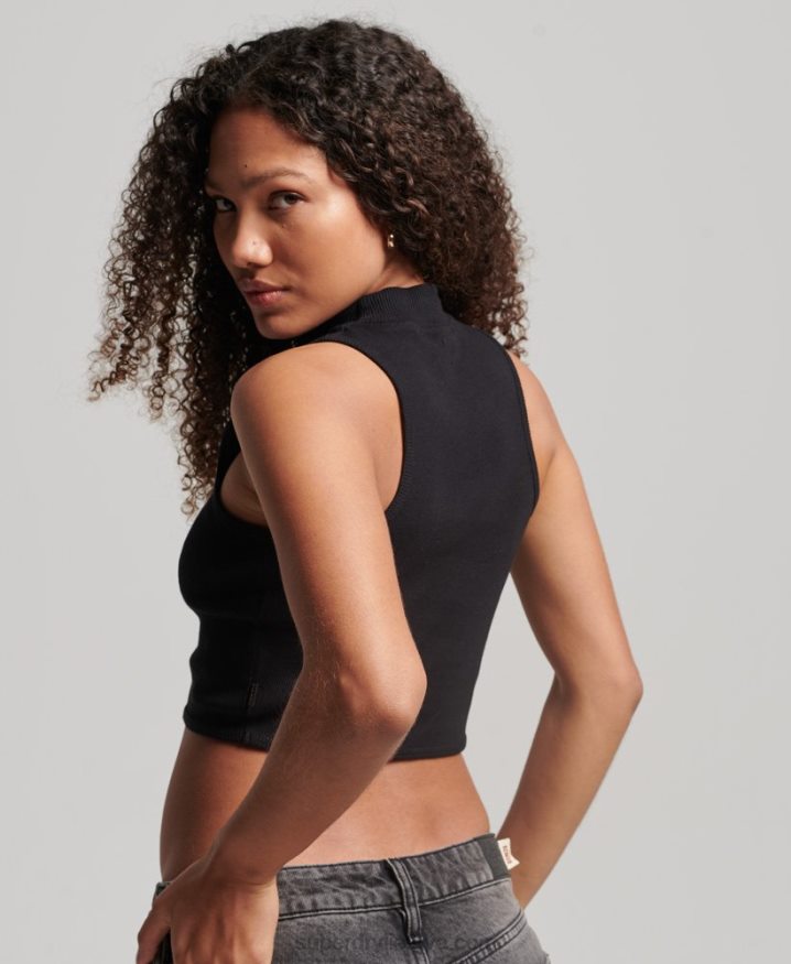 Superdry Cropped Mock Neck Tank Top Black Women