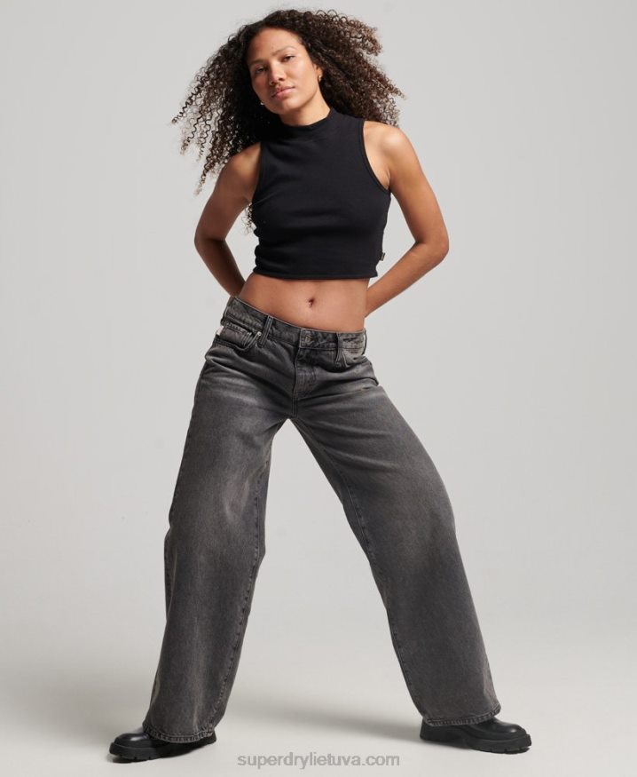 Superdry Cropped Mock Neck Tank Top Black Women