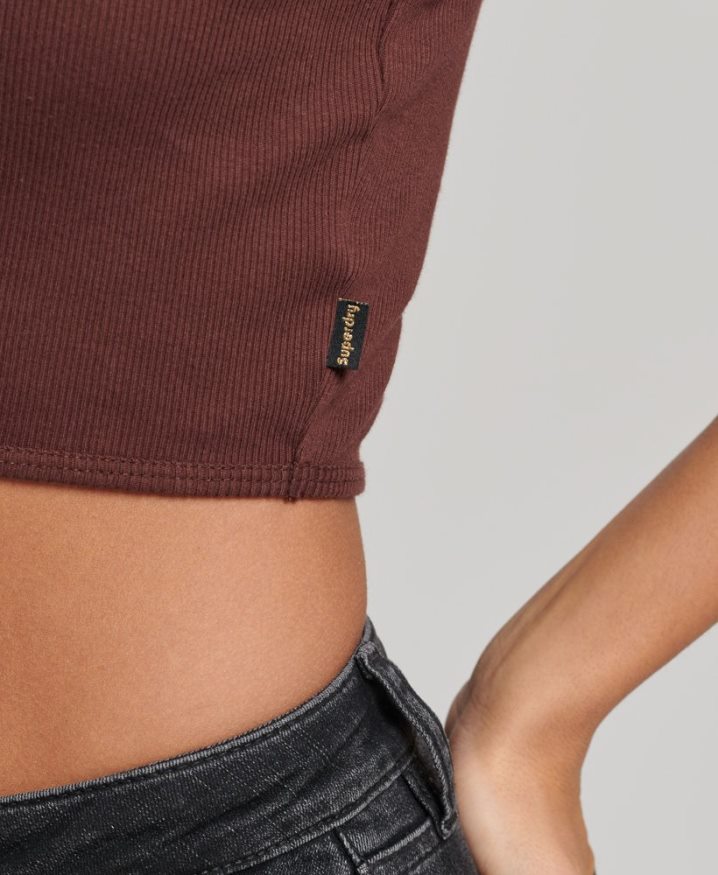 Superdry Cropped Mock Neck Tank Top Brown Women