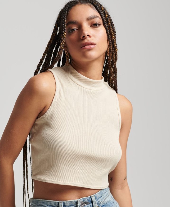 Superdry Cropped Mock Neck Tank Top Light Grey Women