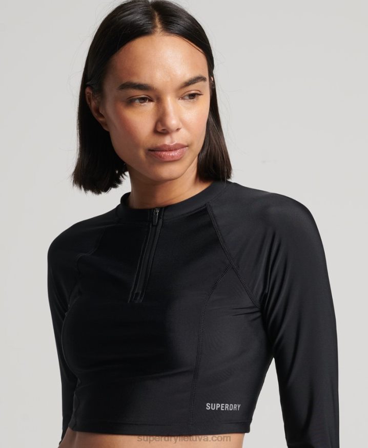 Superdry Cropped Rash Top Black Women