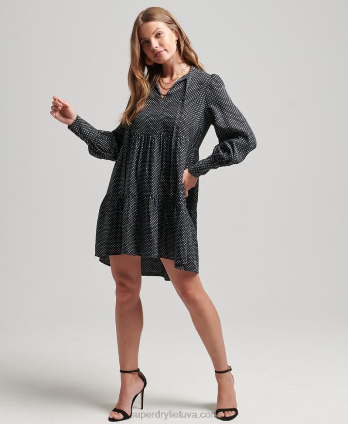 Superdry Cupro Peplum Dress Black Women